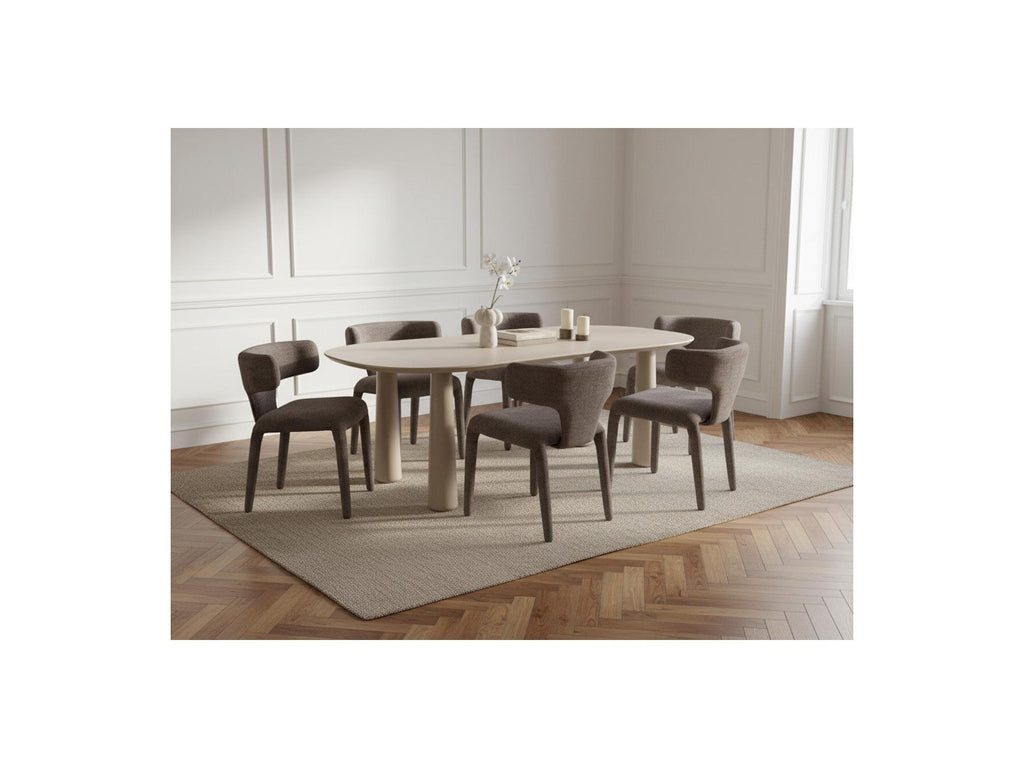 Sasha - Ensemble - Avec Table À Manger Ovale Beige + Chaises Mila Tissu Texturé - Lot De 6 Chaises
