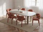 Sasha - Ensemble - Avec Table À Manger Ovale Beige + Chaises Mila Tissu Texturé - Lot De 6 Chaises