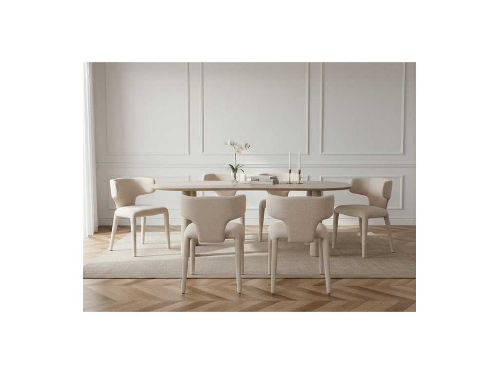 Sasha - Ensemble - Avec Table À Manger Ovale Beige + Chaises Mila Tissu Texturé - Lot De 6 Chaises