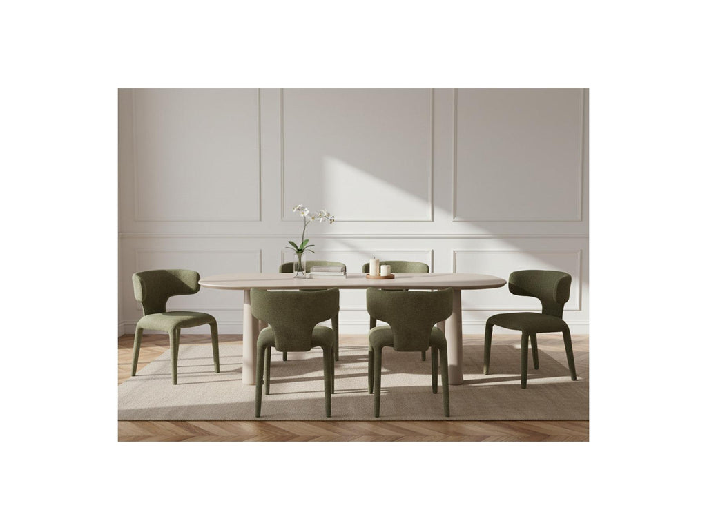 Sasha - Ensemble - Avec Table À Manger Ovale Beige + Chaises Mila Tissu Texturé - Lot De 6 Chaises