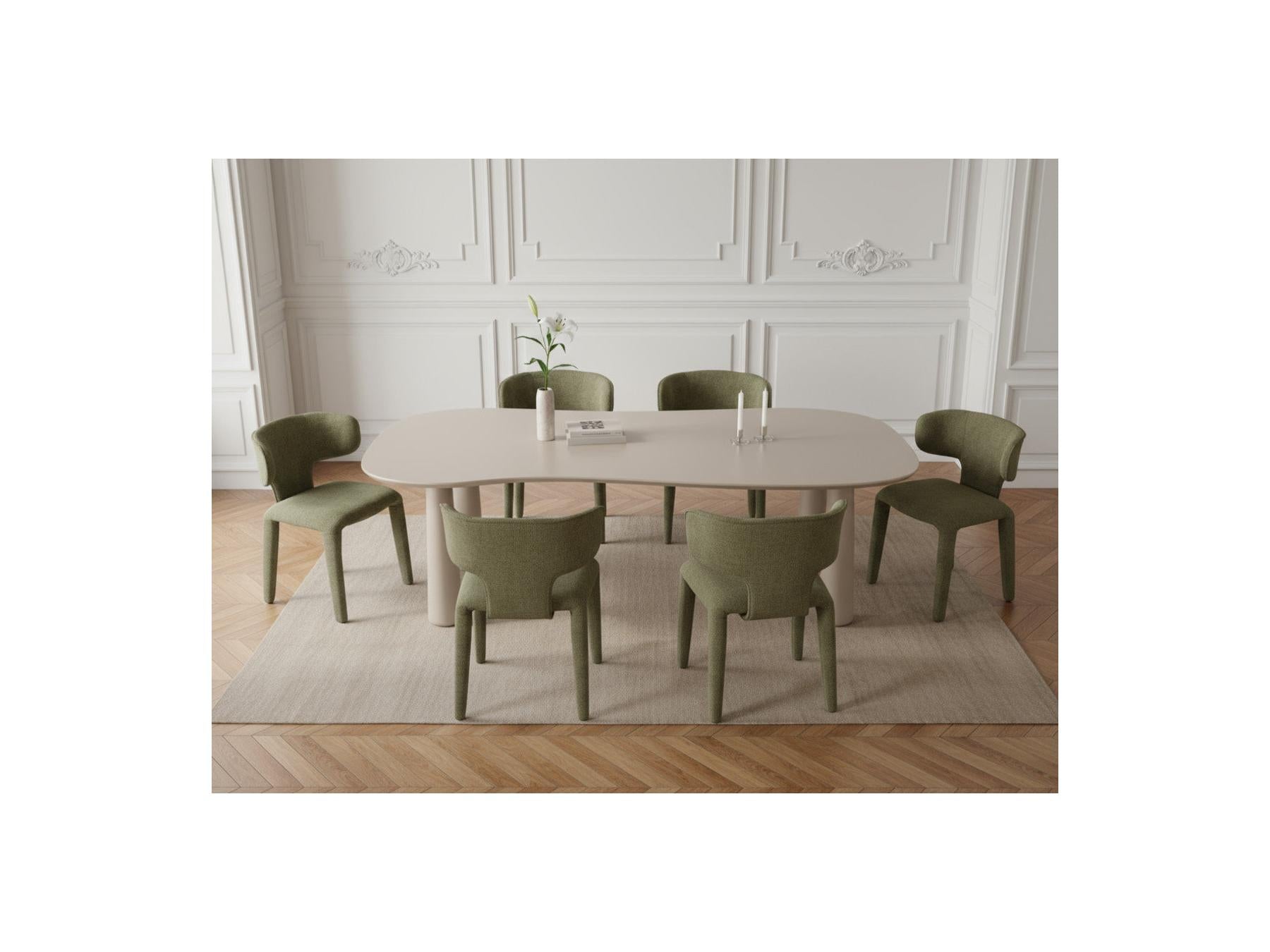 Sasha - Ensemble - Avec Table À Manger Ovale Beige + Chaises Mila Tissu Texturé - Lot De 6 Chaises