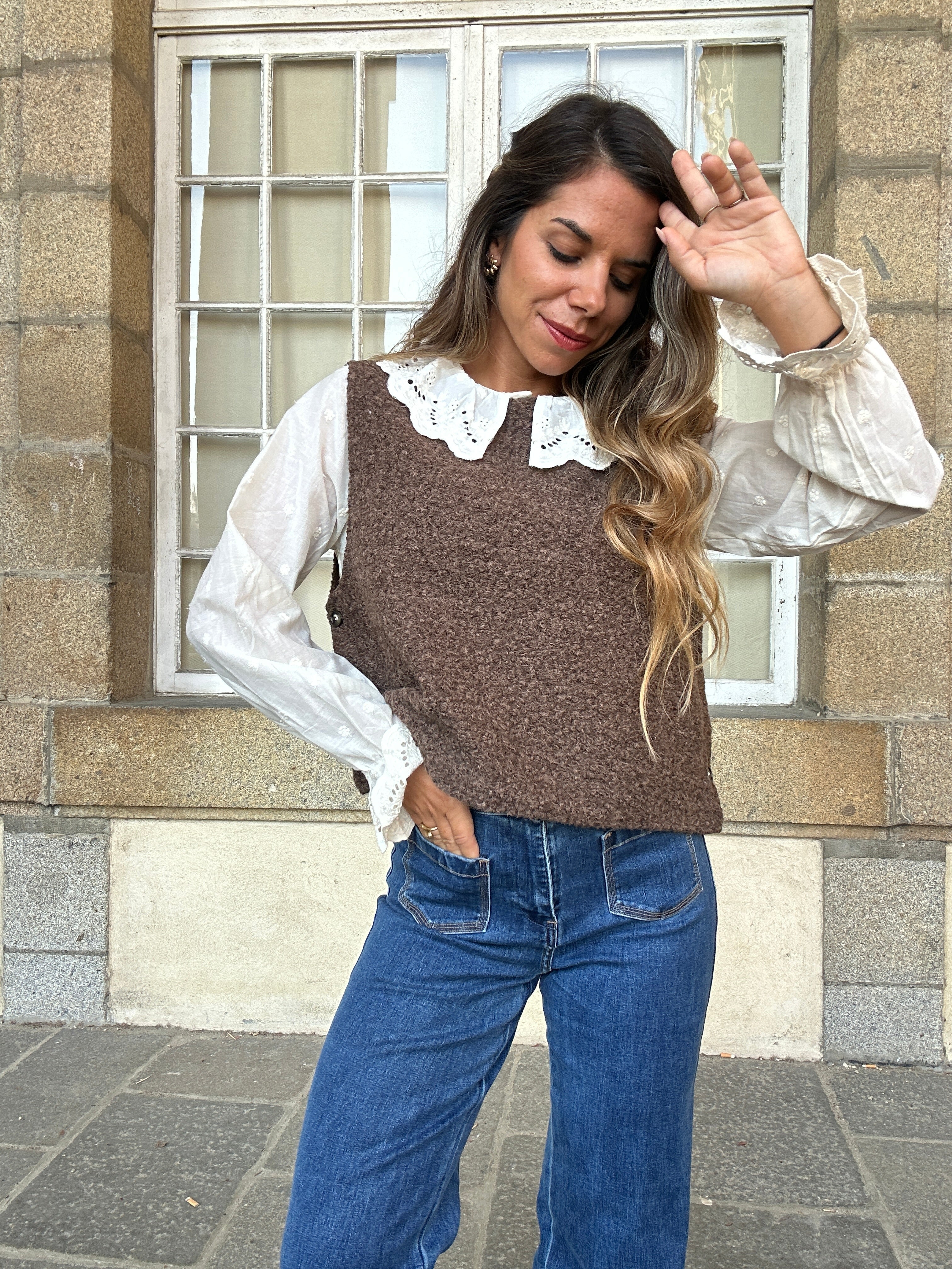 Pull sans manches Louisa marron