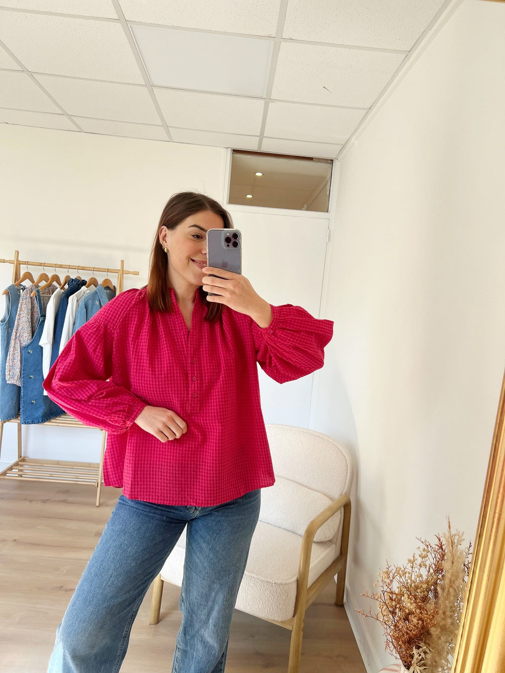 Blusa Clotilde Vichy Fucsia