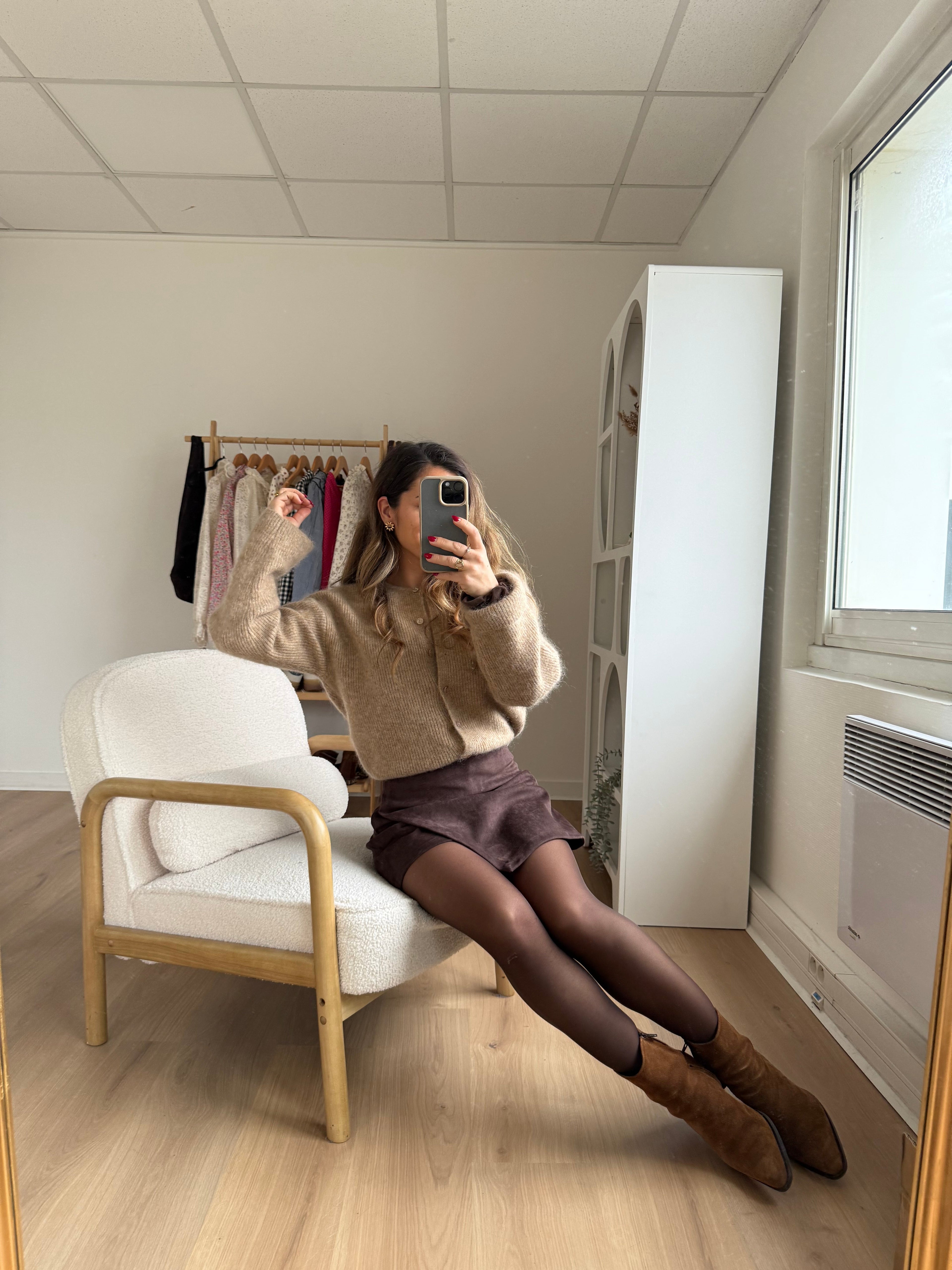 Jupe Short En Suédine Selena Chocolat