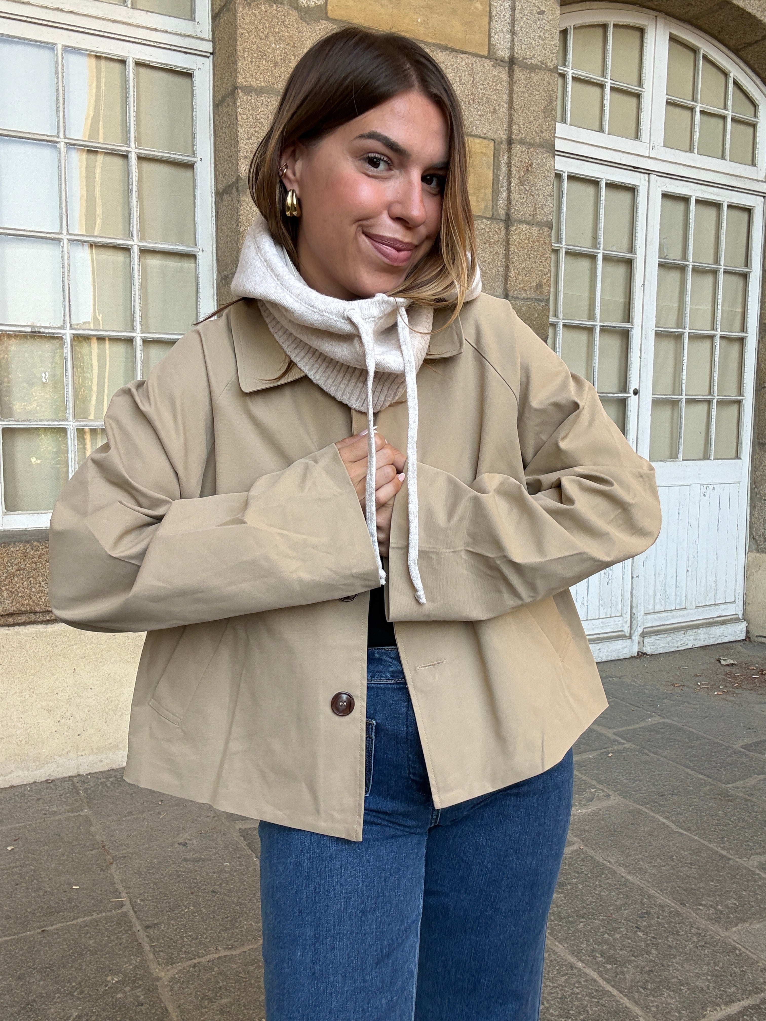 Cagoule en laine et cachemire beige