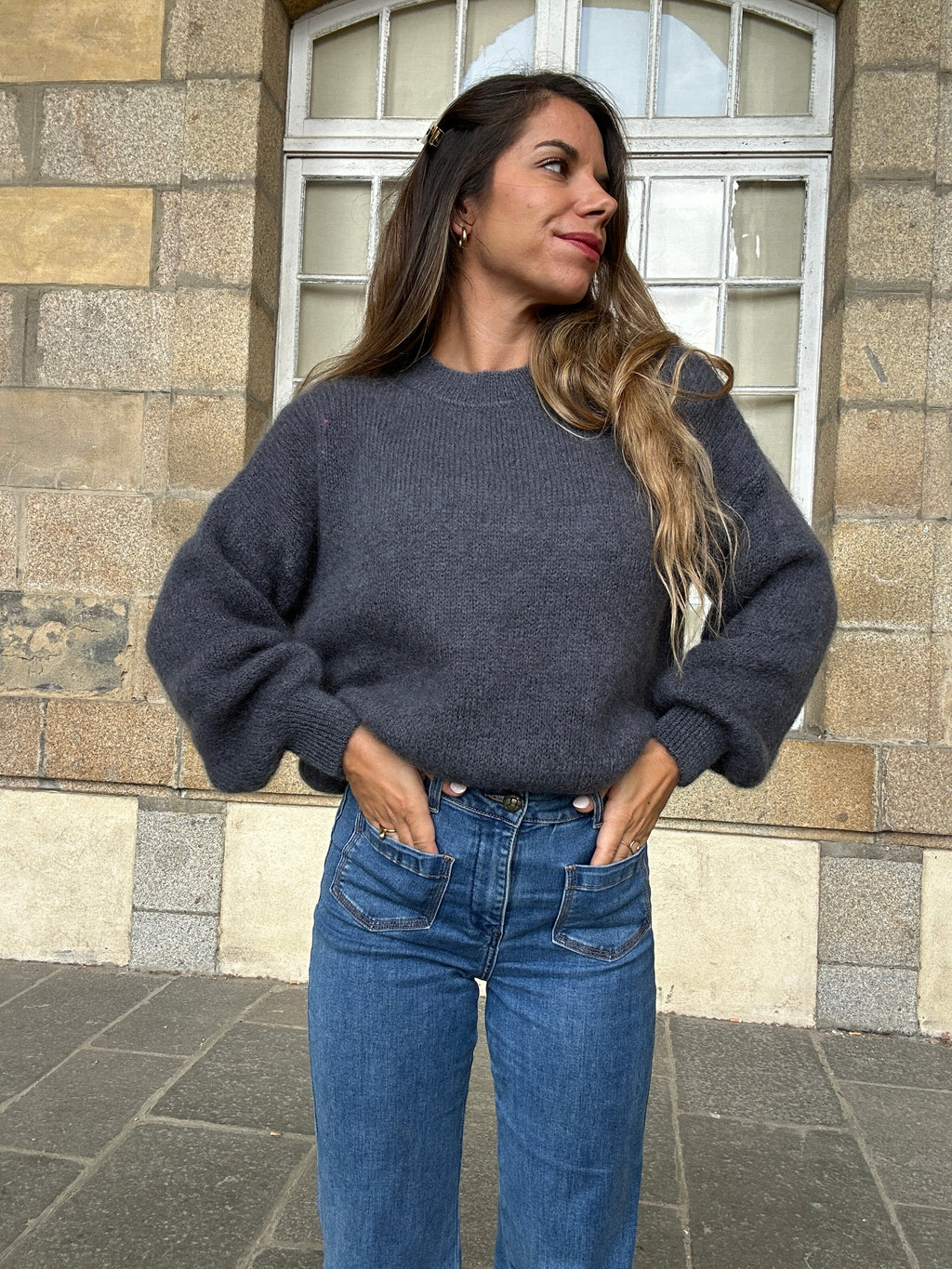Gaia dark grey mohair and wool knit