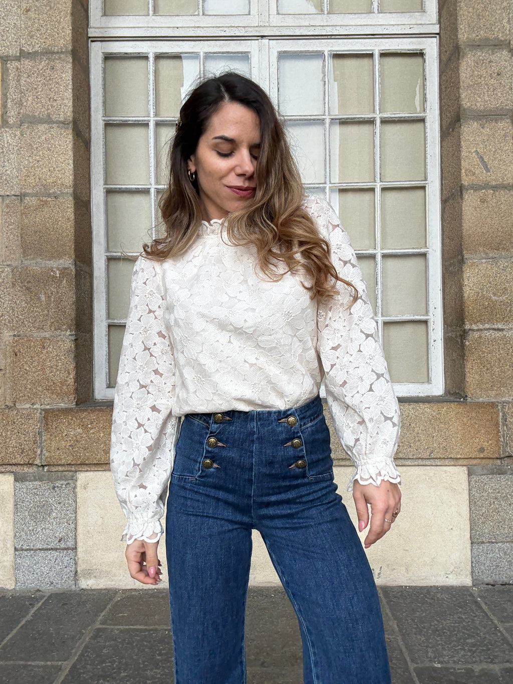 Blouse En Dentelle Écrue Alma