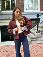 Edith Trench Jacket In Liberty Cotton Burgundy