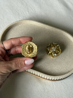 Vintage Earrings - Gold Resin And Rhinestones