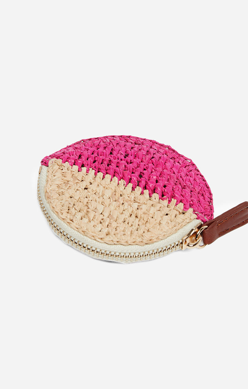 Petit Porte-Monnaie Raphia - Multico/Rose