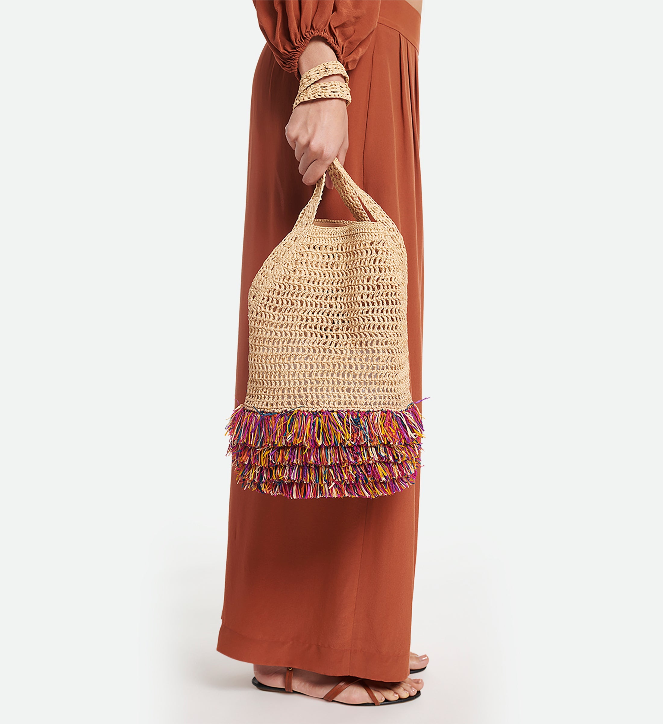 Bolso De Red En Rafia - Multicolor