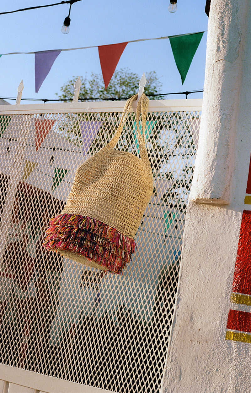 Bolso De Red En Rafia - Multicolor