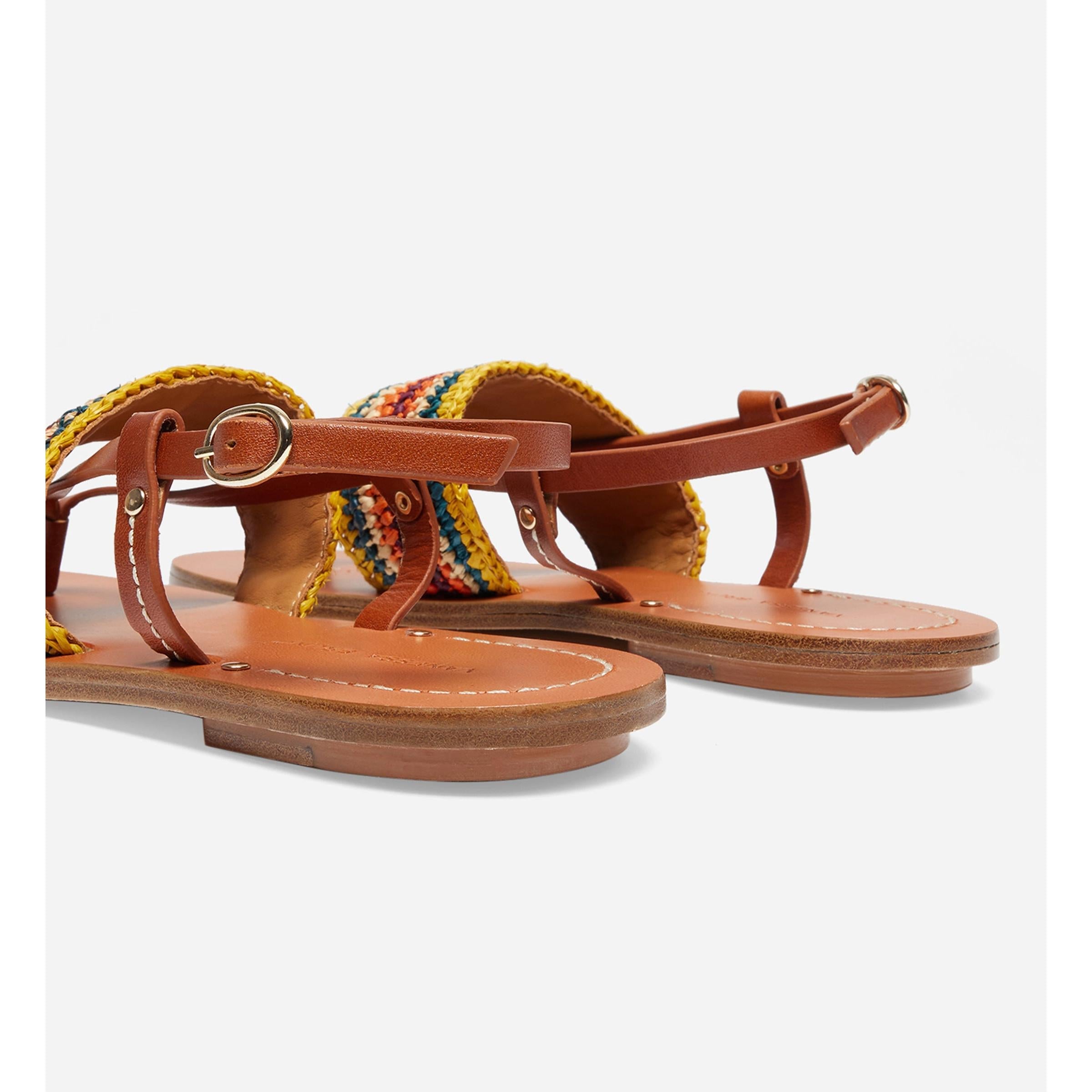 Sandalias de Rafia y Cuero con Curtido Vegetal - Multicolor