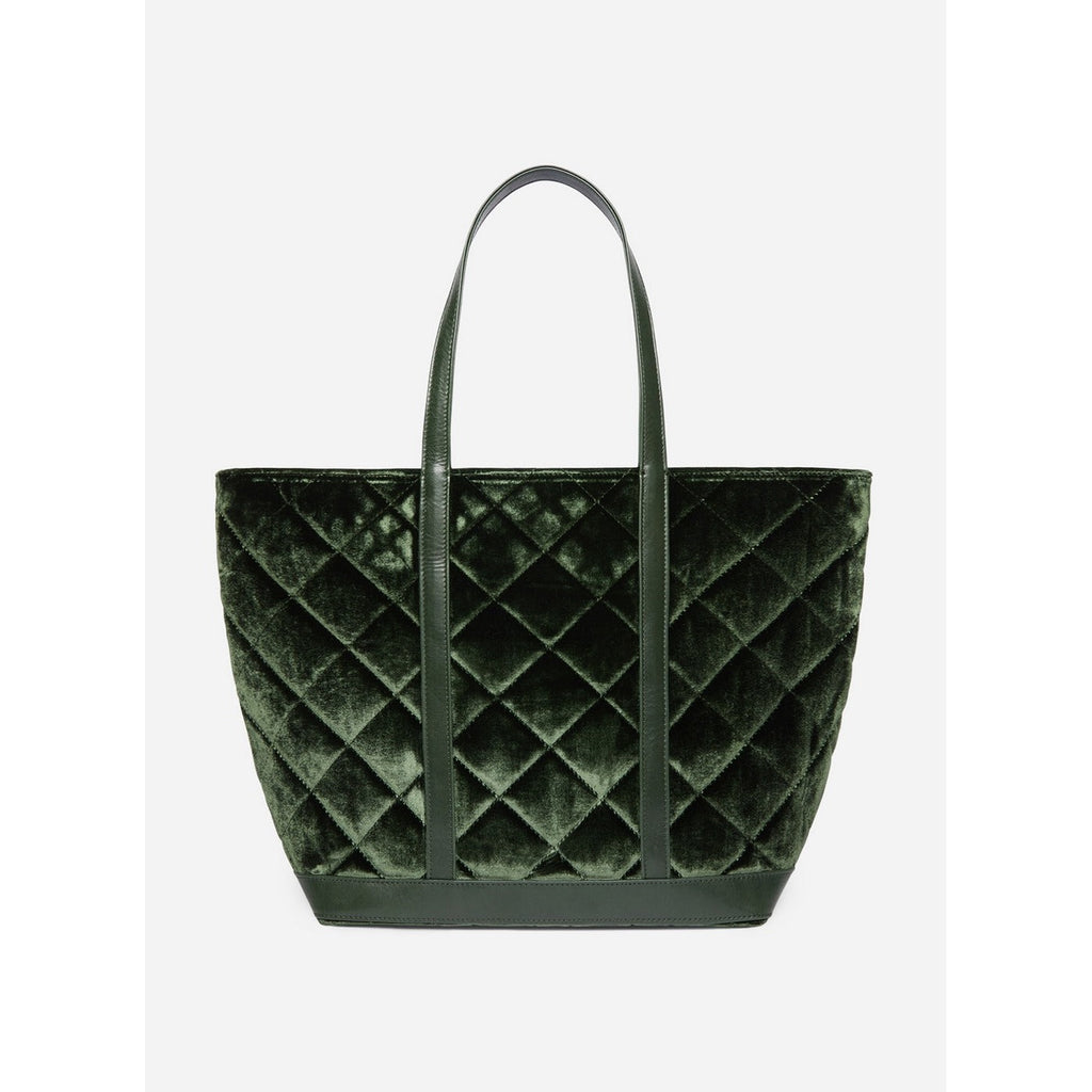 Large Quilted Velvet Tote - Green