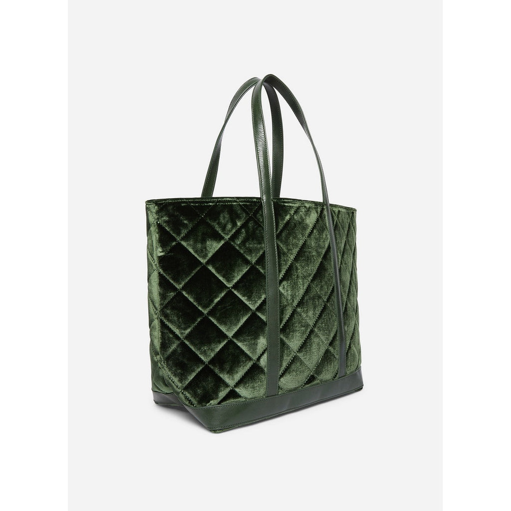 Large Quilted Velvet Tote - Green