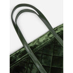 Large Quilted Velvet Tote - Green