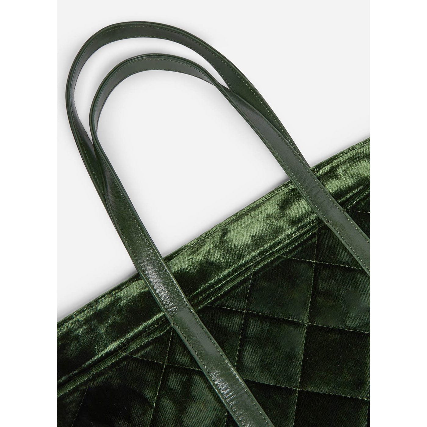 Large Quilted Velvet Tote - Green