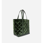 Large Quilted Velvet Tote - Green