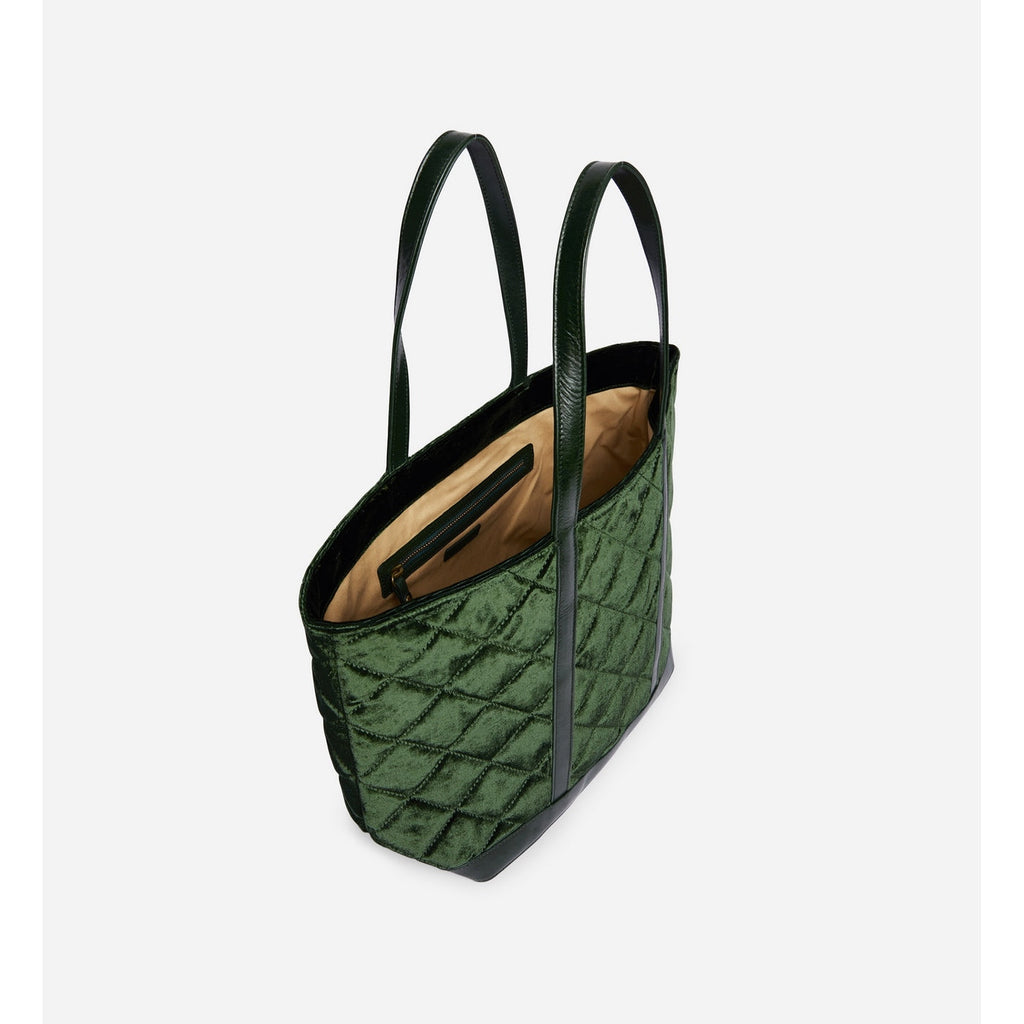 Large Quilted Velvet Tote - Green