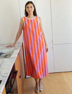 Kleid Mit Rosa & Orangenen Streifen Juana