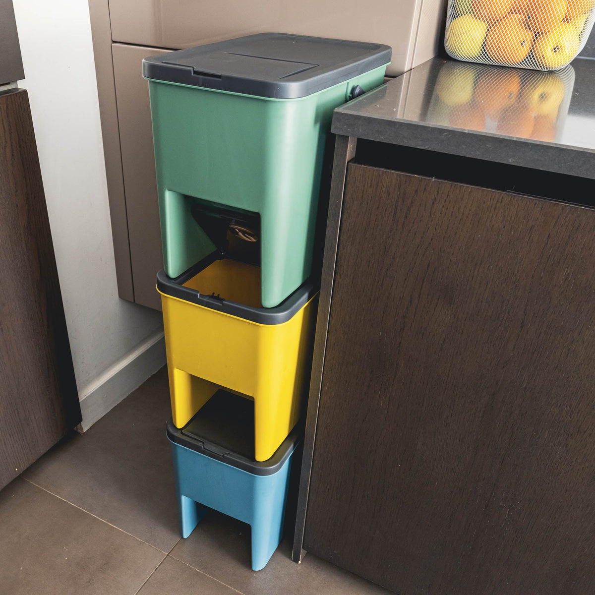 Bergen - 3 Cubos de Basura de Reciclaje 3X20L - Plástico - Multicolor