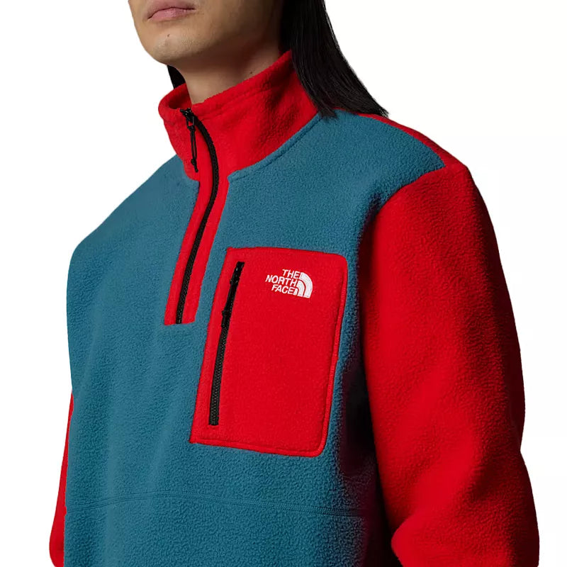 Sudadera Forro Polar 1/4 Zip M Yumiori - Azul Agua/Rojo