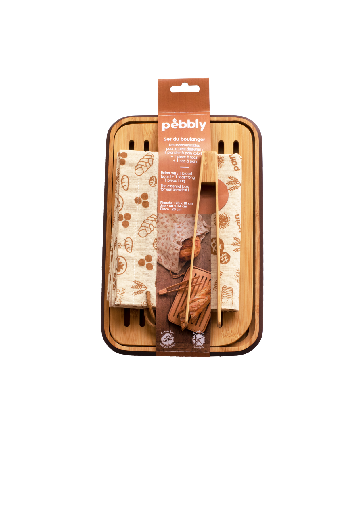 Set Du Boulanger Planche À Découper Pince À Toast Et Sac À Pain - Beige Et Chocolat - Lot De 3