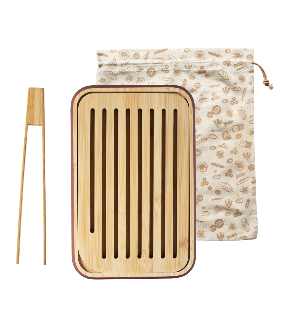 Set Du Boulanger Planche À Découper Pince À Toast Et Sac À Pain - Beige Et Chocolat - Lot De 3