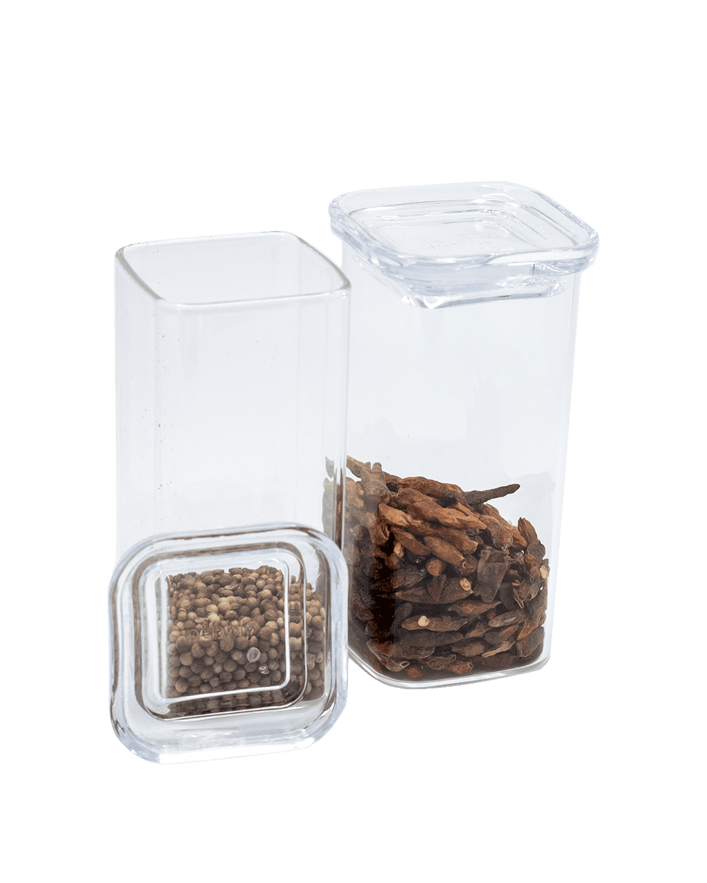 Set Of 2 Square Glass Spice And Herb Jars - Transparent