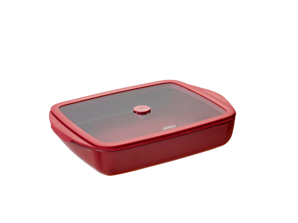 Rectangular Glass Oven Dish With Lid - Garnet Red