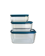 3-Piece Square Glass Cooking & Storage Container Set - Royal Blue