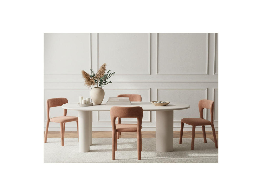 Constance - Set - With Beige Oval Concrete-Effect Dining Table + 4 Pia Chairs