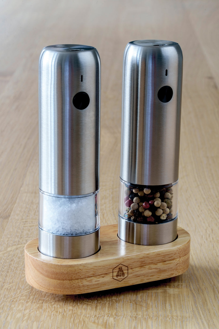 Electric Salt And Pepper Mills With Wooden Stand