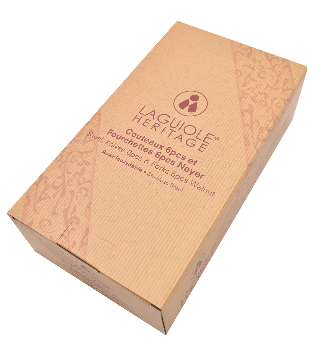 Set De 6 Couteaux Et 6 Fourchettes - Manche Bois De Noyer - Lg Heritage