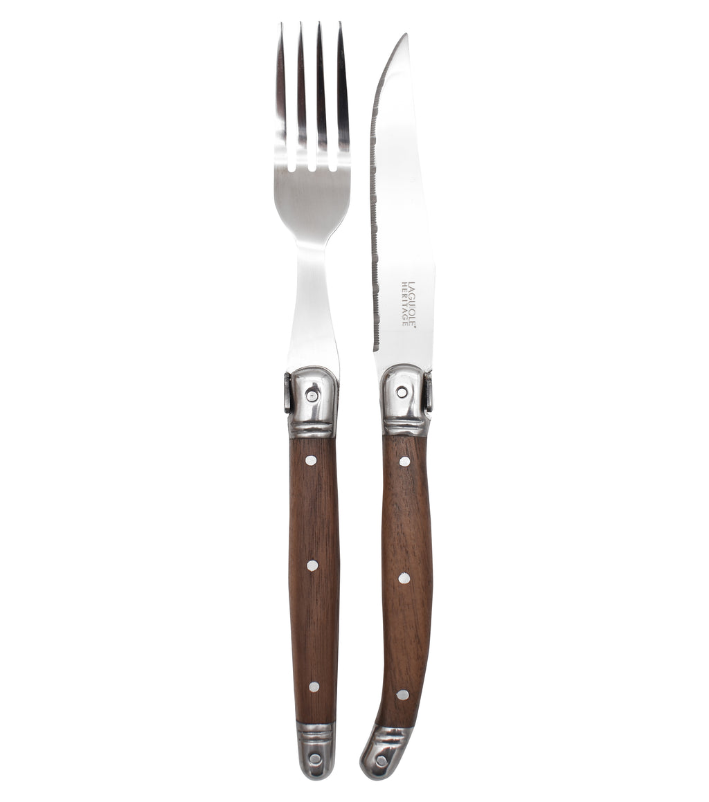 Set De 6 Couteaux Et 6 Fourchettes - Manche Bois De Noyer - Lg Heritage
