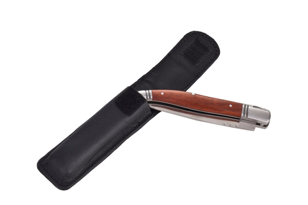 Lag Heritage Coffret Couteau Pliant Et Etui En Cuir Noir - Acier Inoxydable Et Manche En Bois De Rose