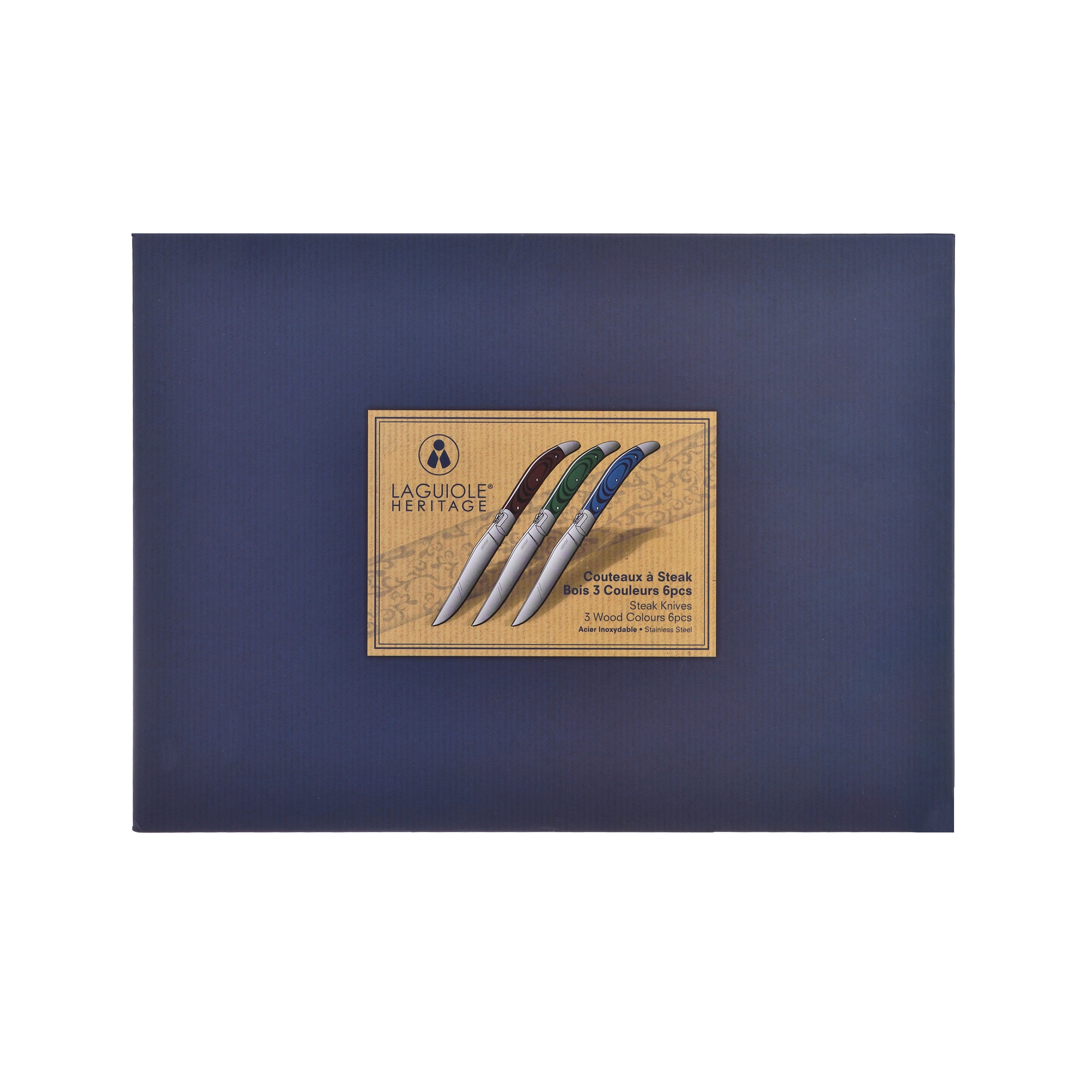 Laguiole Héritage Gift Set of 6 Coloured Wooden Knives