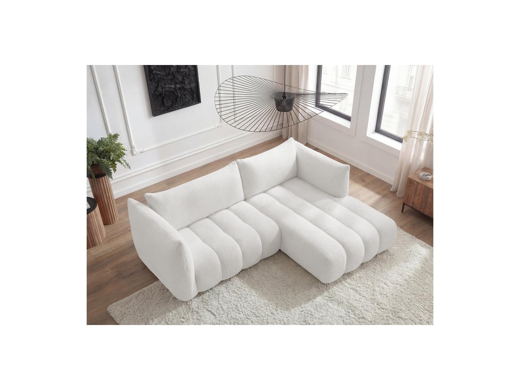Azra - Fixed Corner Sofa - Bouclette Fabric - Right Angle