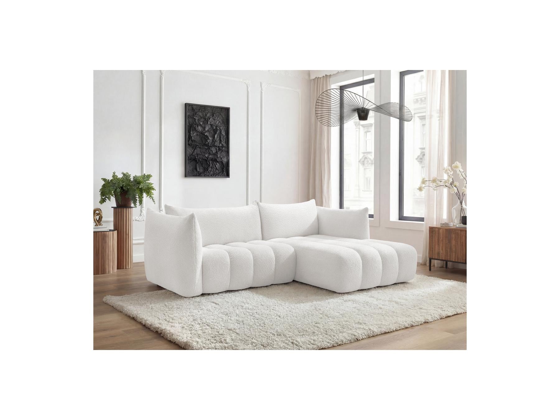 Azra - Fixed Corner Sofa - Bouclette Fabric - Right Angle