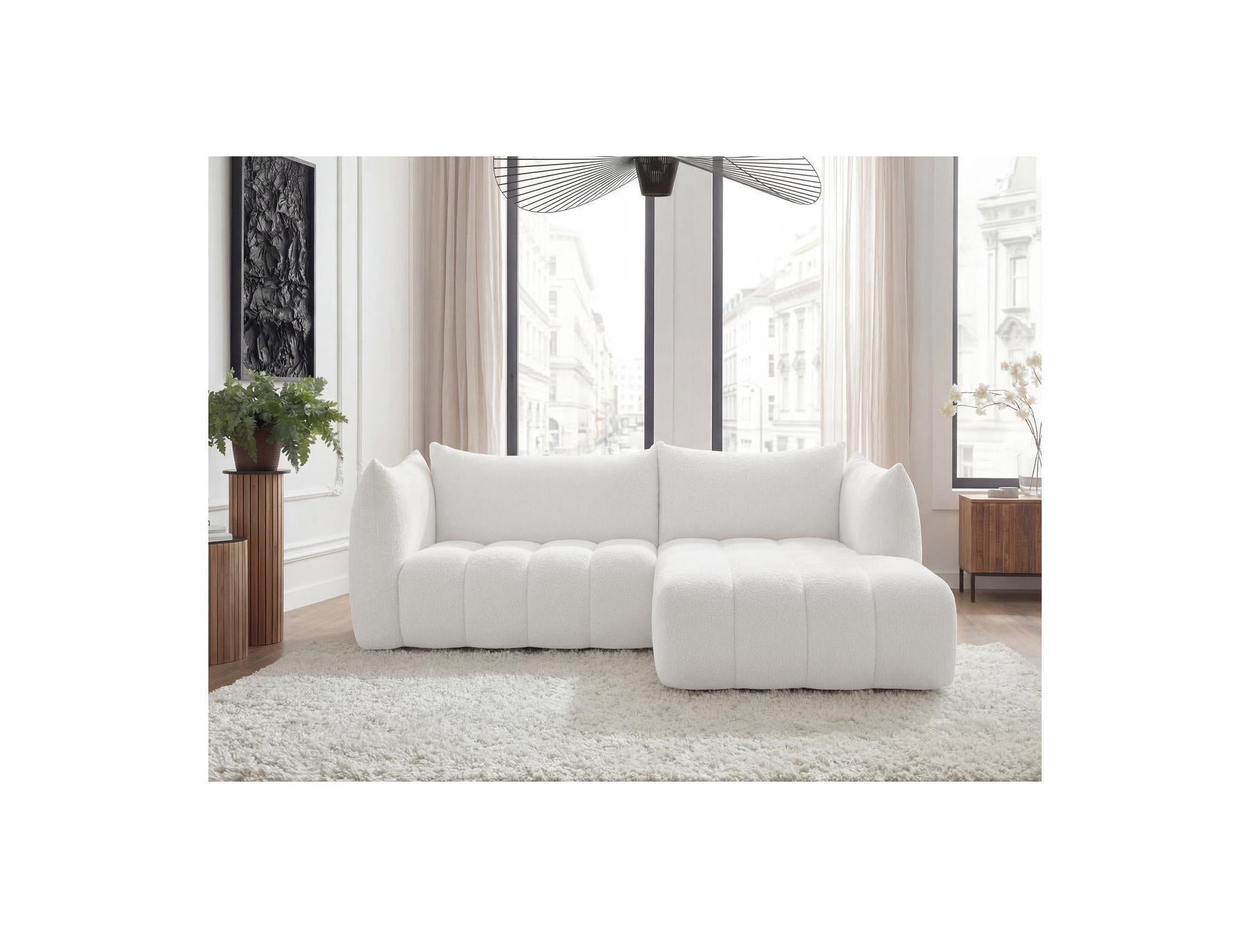 Azra - Fixed Corner Sofa - Bouclette Fabric - Right Angle