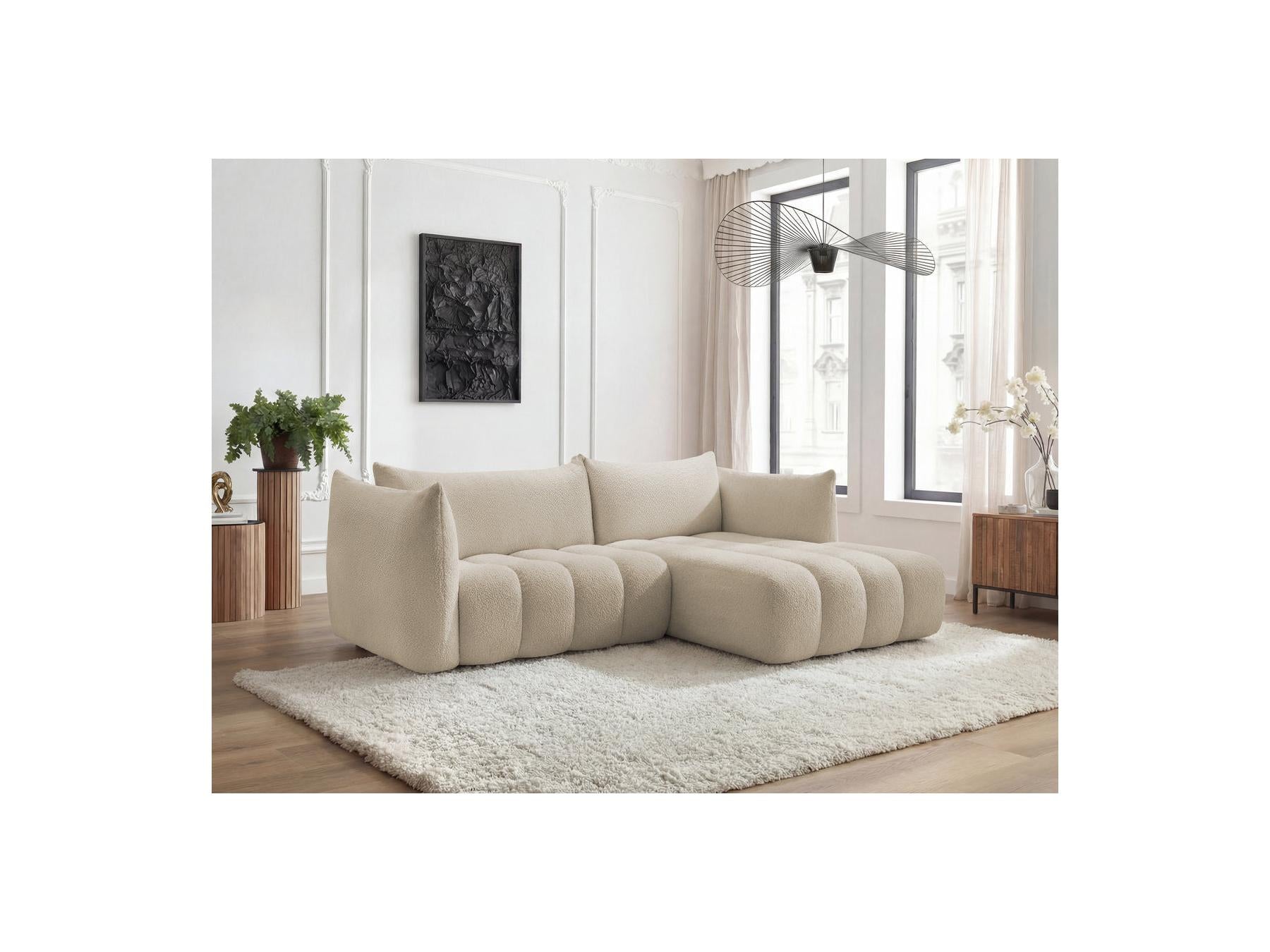 Azra - Fixed Corner Sofa - Bouclette Fabric - Right Angle