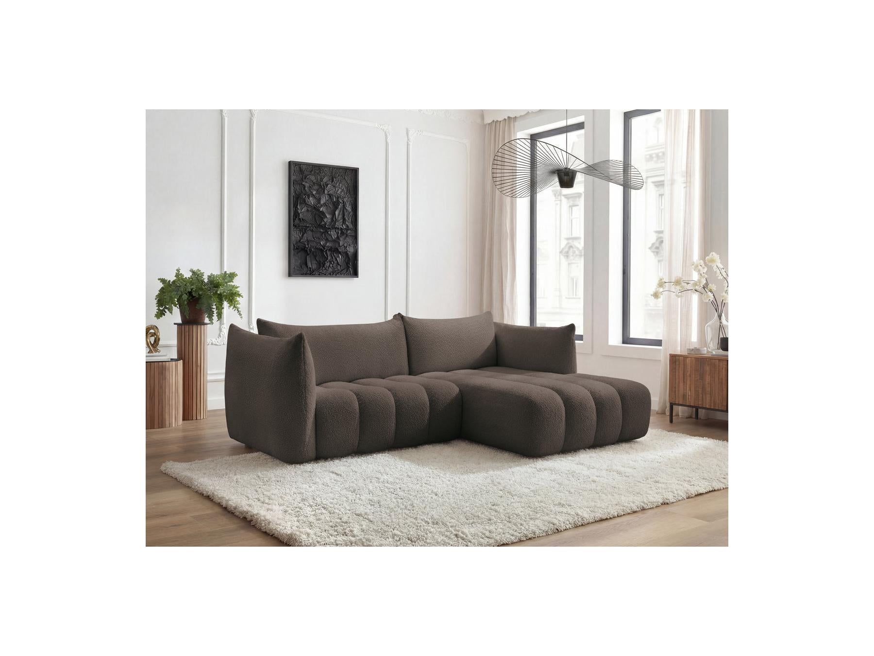 Azra - Fixed Corner Sofa - Bouclette Fabric - Right Angle