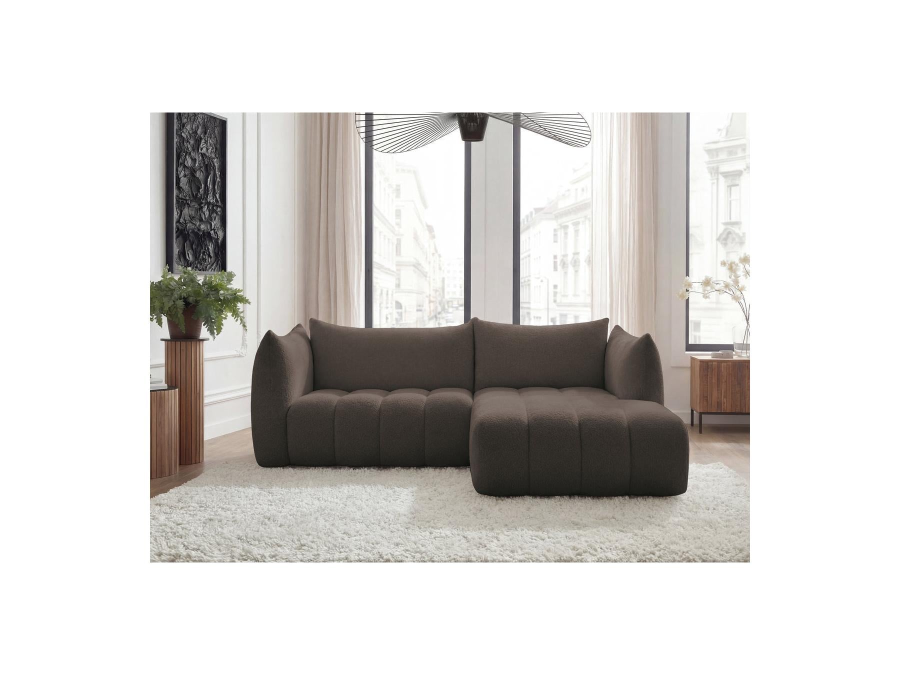 Azra - Fixed Corner Sofa - Bouclette Fabric - Right Angle