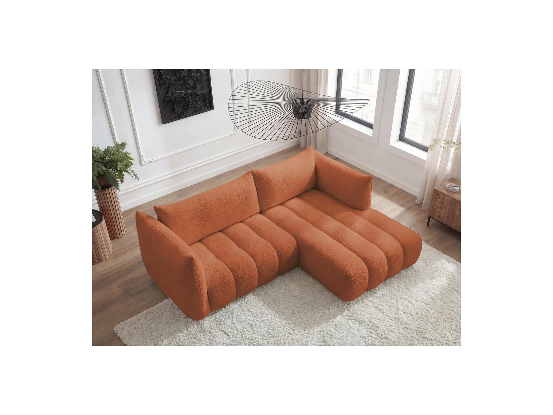 Azra - Fixed Corner Sofa - Bouclette Fabric - Right Angle