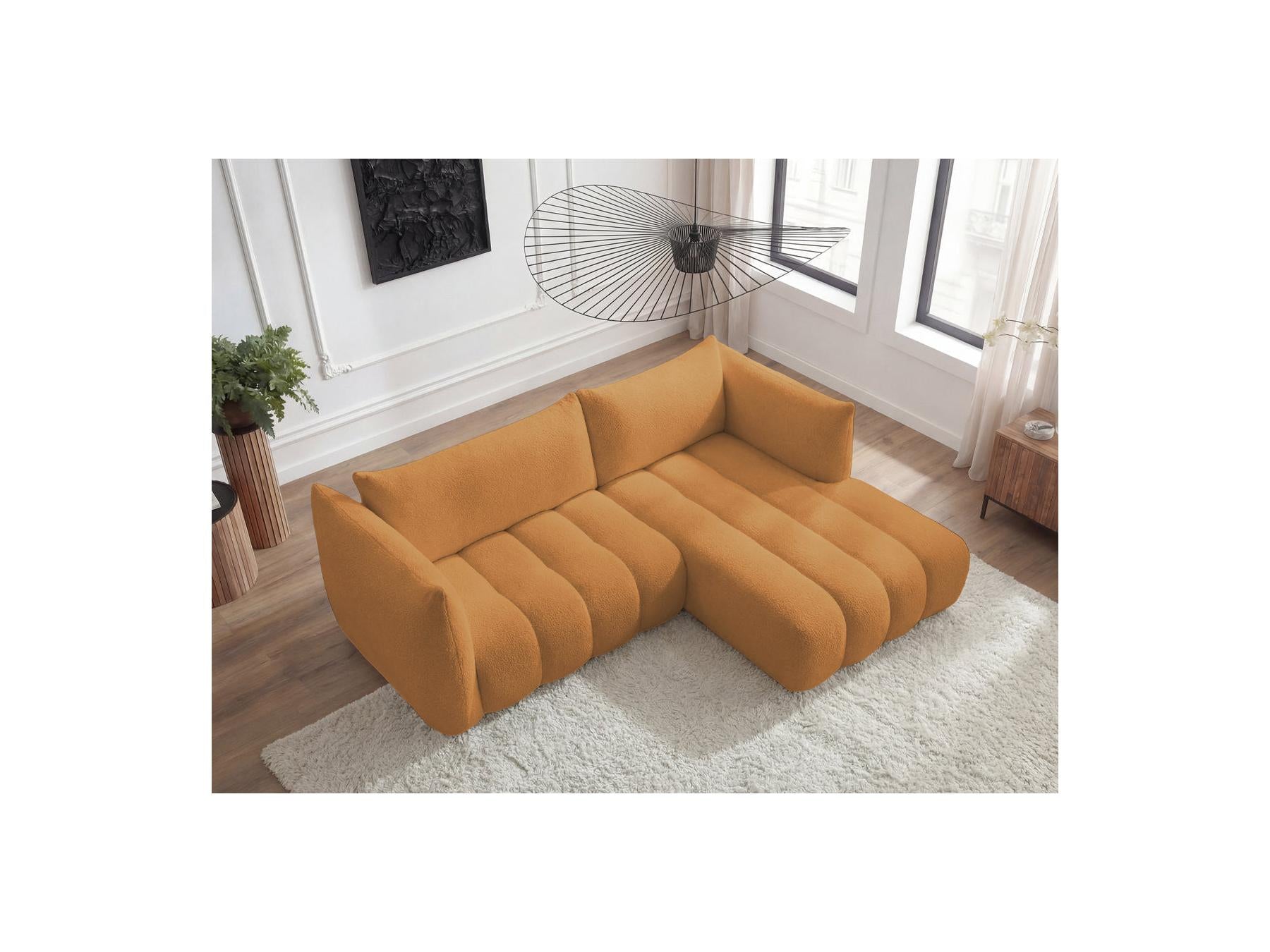 Azra - Fixed Corner Sofa - Bouclette Fabric - Right Angle