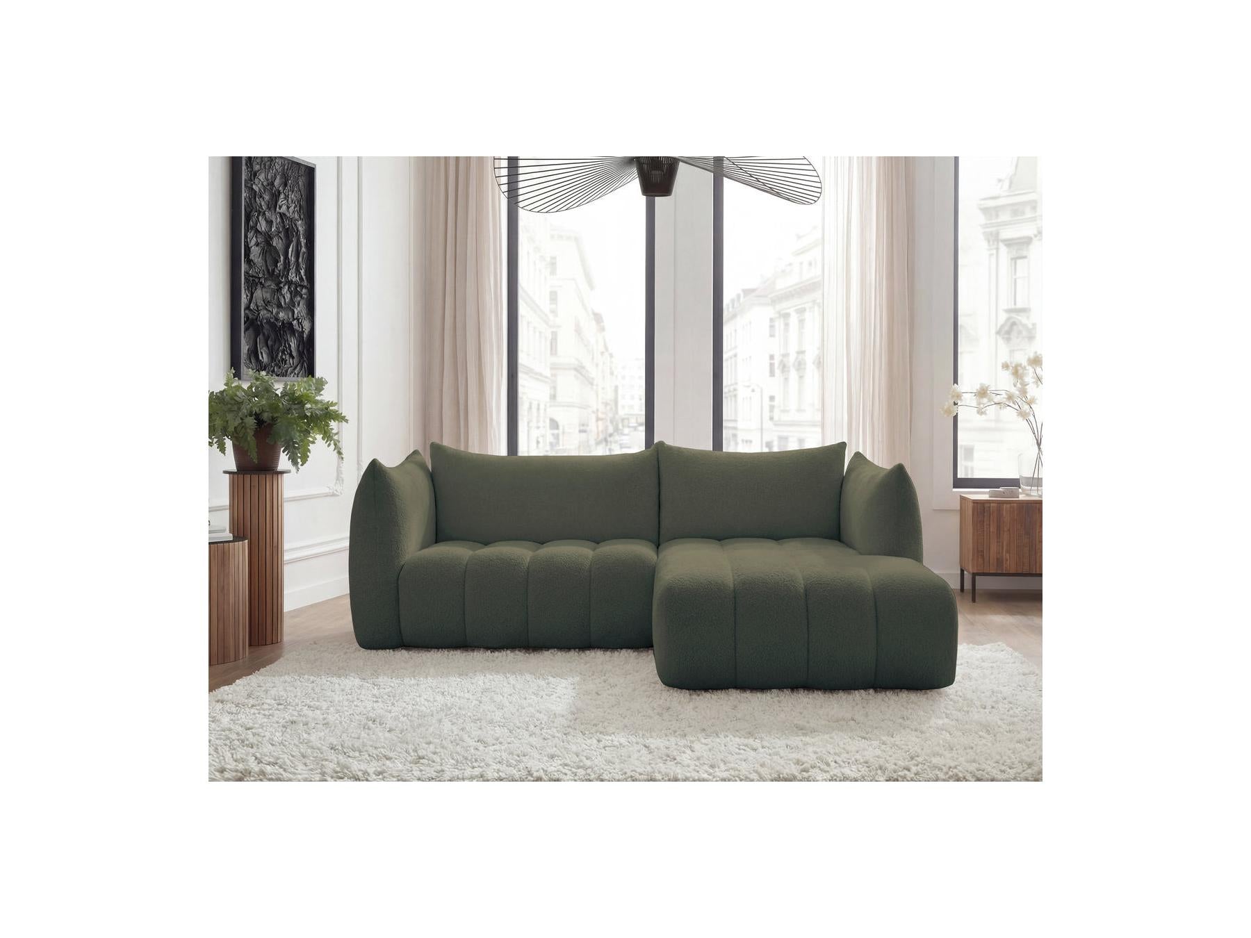 Azra - Fixed Corner Sofa - Bouclette Fabric - Right Angle