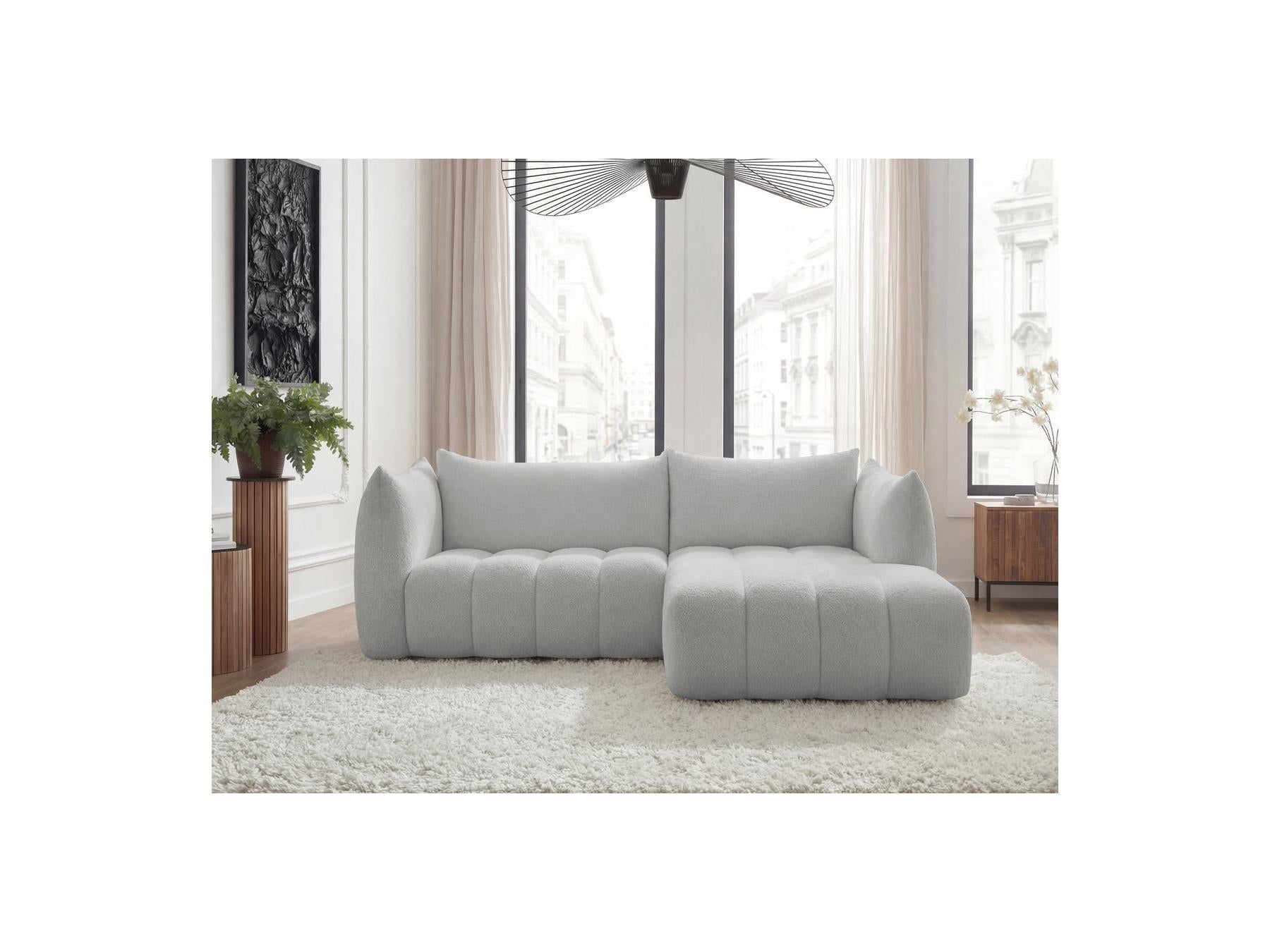 Azra - Fixed Corner Sofa - Bouclette Fabric - Right Angle