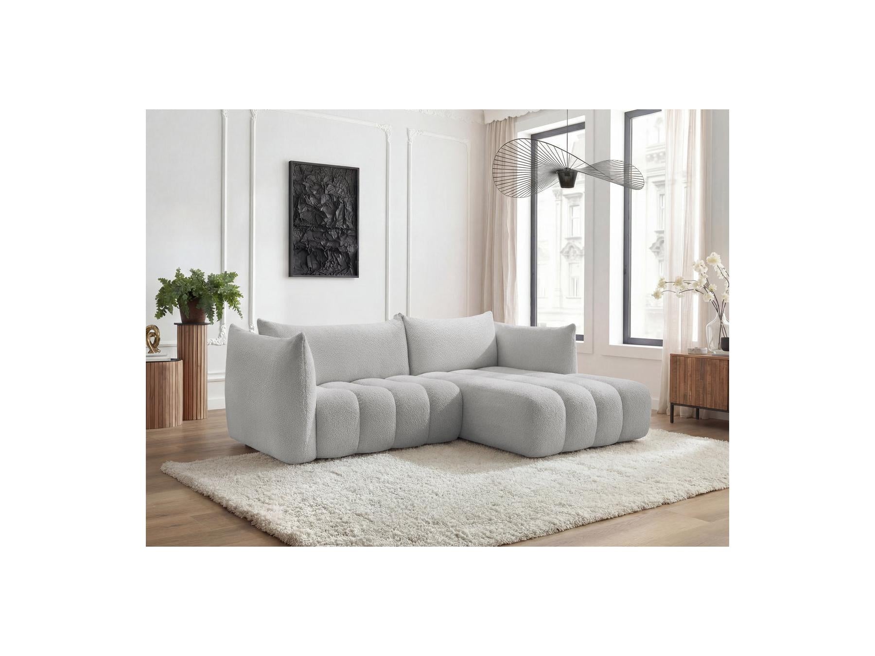 Azra - Fixed Corner Sofa - Bouclette Fabric - Right Angle