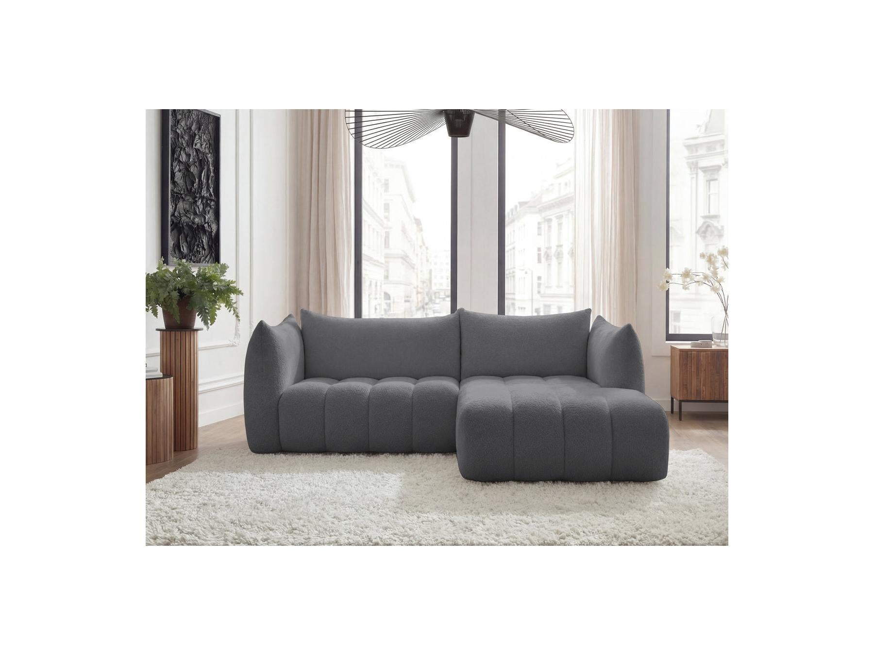 Azra - Fixed Corner Sofa - Bouclette Fabric - Right Angle