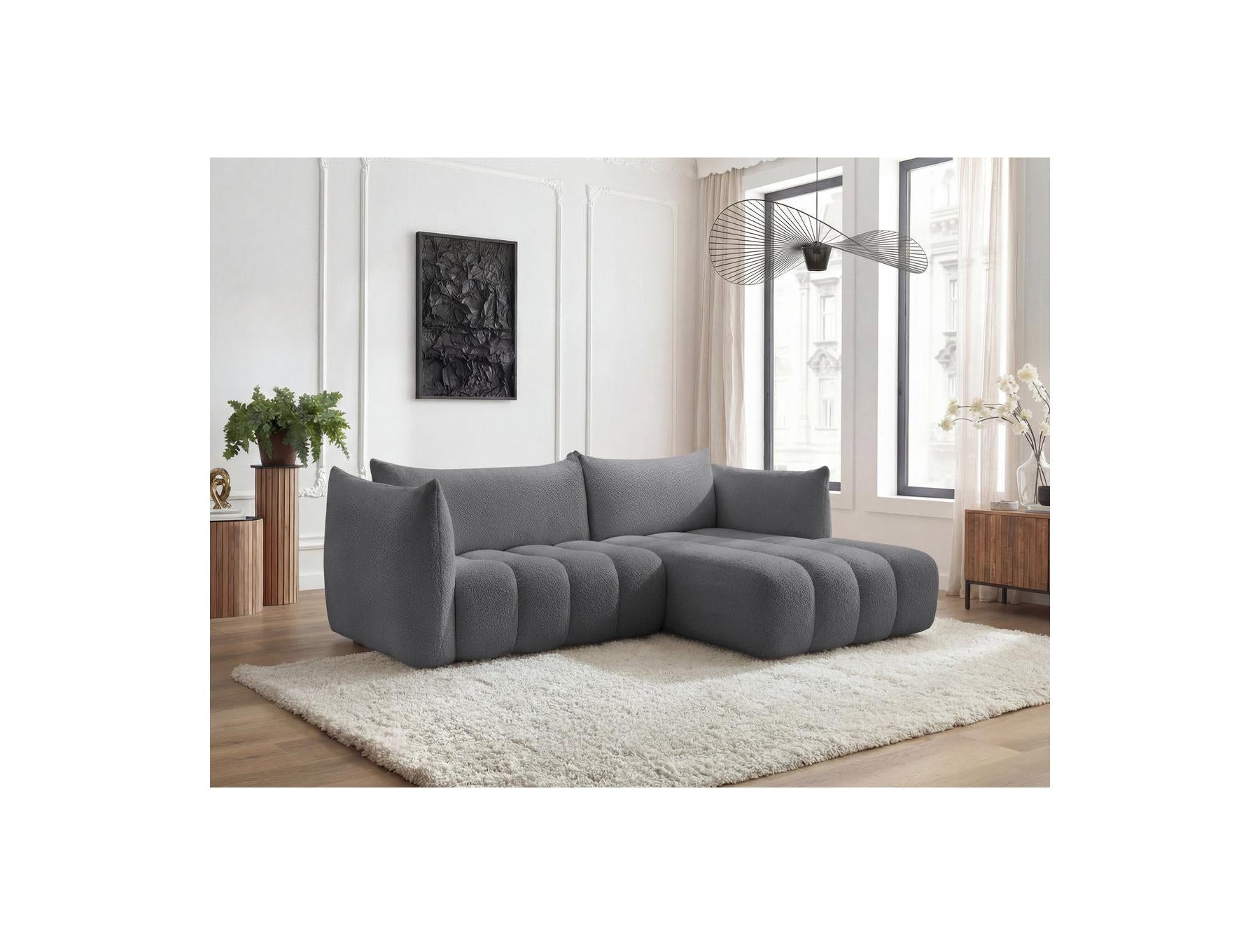 Azra - Fixed Corner Sofa - Bouclette Fabric - Right Angle